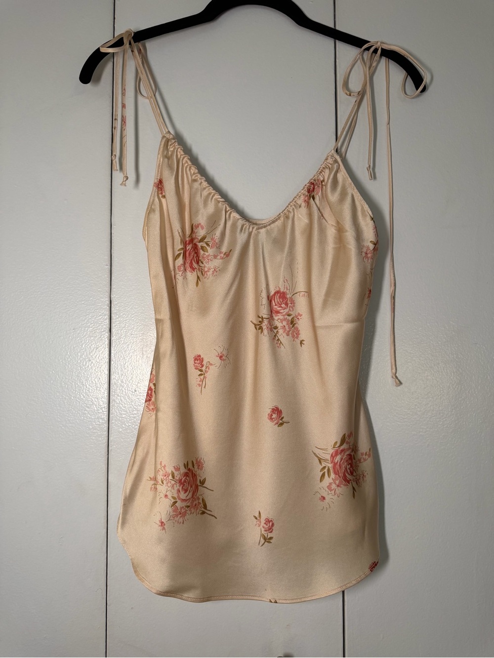Reformation 100% Silk Floral Tie Strap Camisole Top Ivory Pink XS